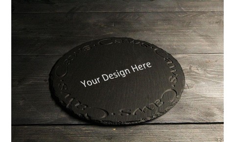 Personalised Welsh slate round Cheese board - Deep engraved 'Caws'