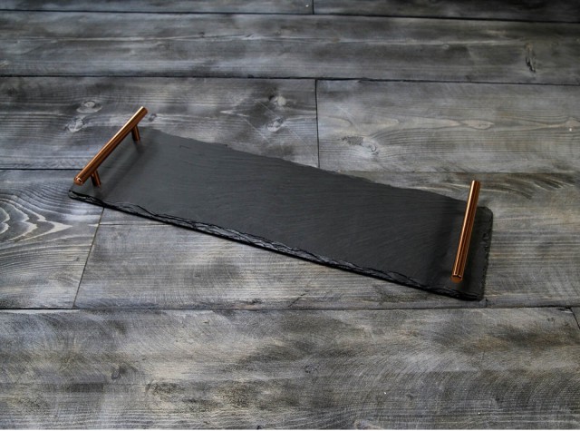 Medium Welsh Slate Tray - With Copper Handles
